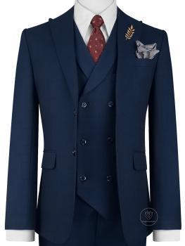 Bộ Suit Xanh Navy Phối Đột Chỉ Viền Modern Fit TGS378